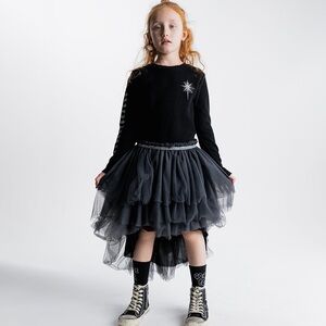 Nununu Girl 12-14 Stars Tulle Dress Black Grey Celestial Whimsigoth Fairy Grunge